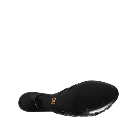 Sandale Dolce & Gabbana cu toc, tip slide, din piele neagră