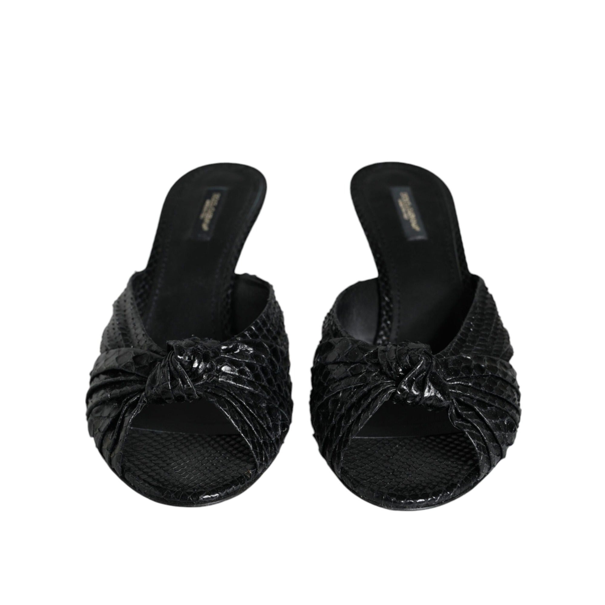 Sandale cu toc, glisante, din piele neagră Dolce & Gabbana