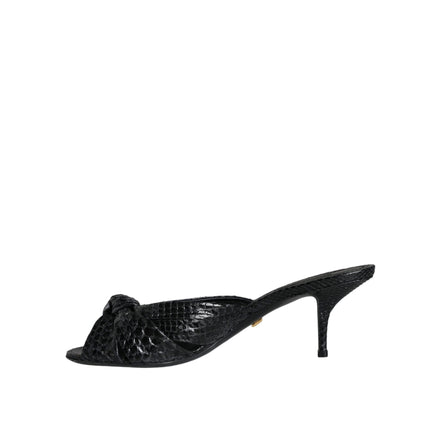 Sandale cu toc, glisante, din piele neagră Dolce & Gabbana