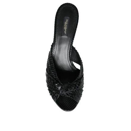 Sandale cu toc, glisante, din piele neagră Dolce & Gabbana