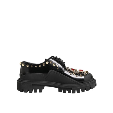 Dolce & Gabbana Pantofi Derby Negri din Piele cu Cristale