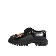 Dolce & Gabbana Black Leather Crystal Derby Shoes
