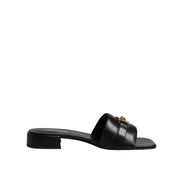Versace Black Leather Slip-On Slides