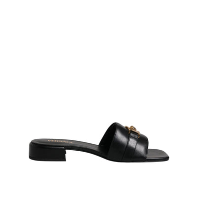 Versace Black Leather Slip-On Slides