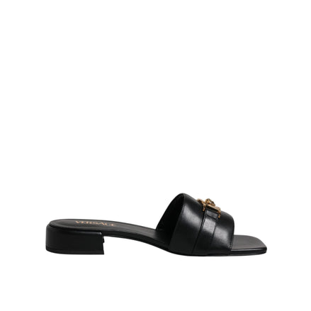 Versace Black Leather Slip-On Slides