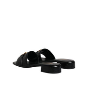 Versace Black Leather Slip-On Slides