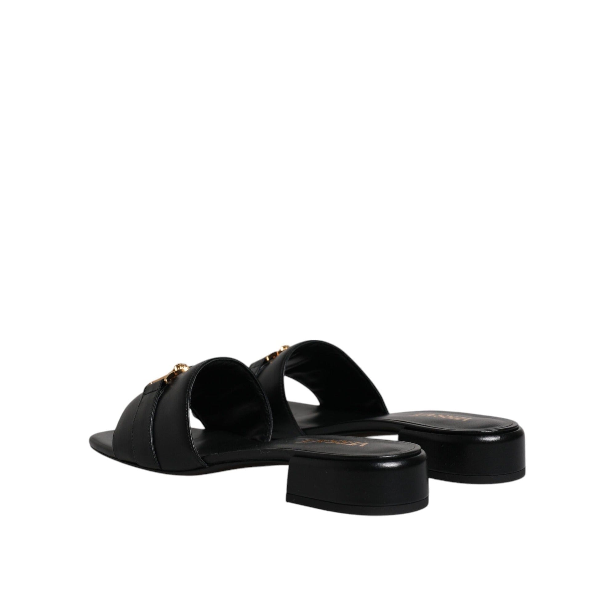 Versace Black Leather Slip-On Slides