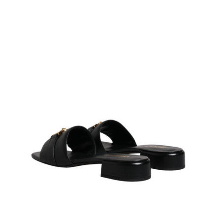 Versace Black Leather Slip-On Slides