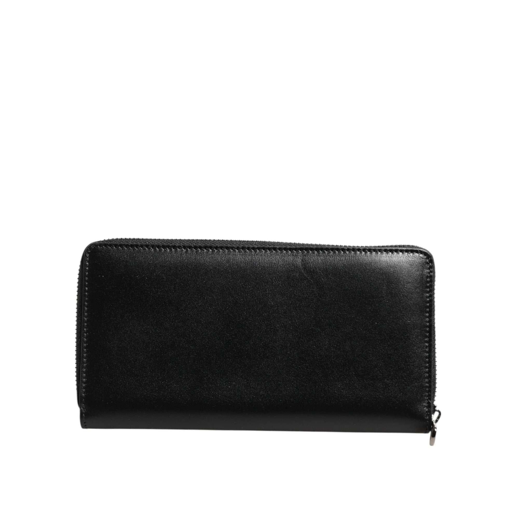 Portofel continental Dolce & Gabbana din piele neagră, cu fermoar, cu logo