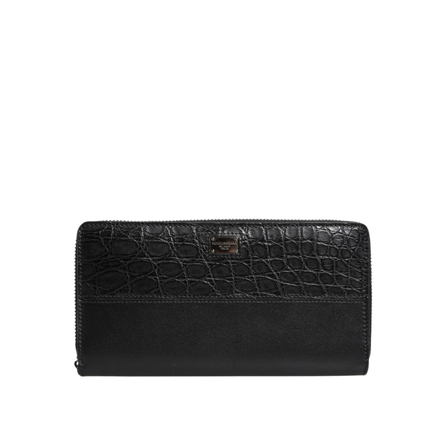 Portofel continental Dolce & Gabbana din piele neagră cu fermoar, cu logo