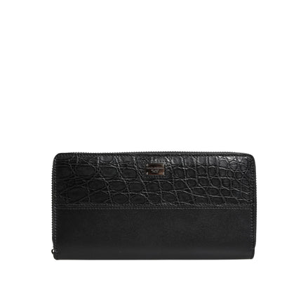 Portofel continental Dolce & Gabbana din piele neagră cu fermoar, cu logo