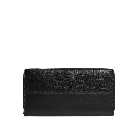 Portofel continental Dolce & Gabbana din piele neagră cu fermoar, cu logo