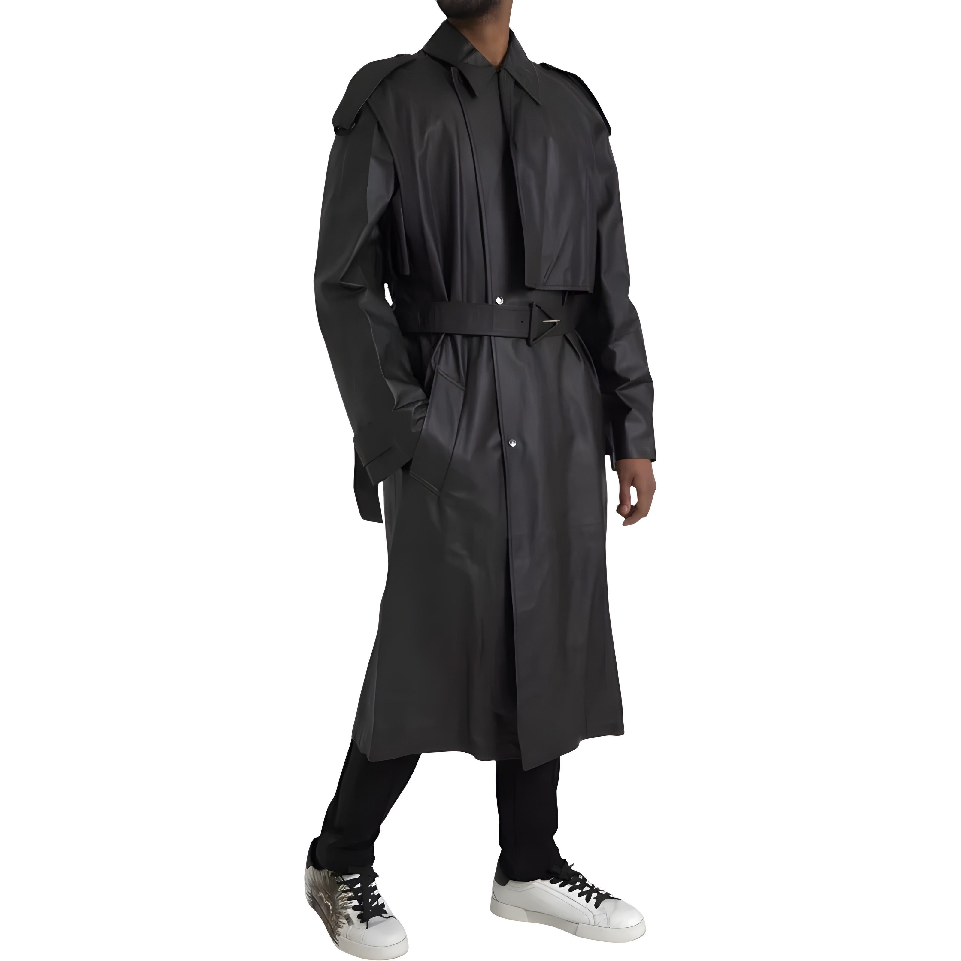 Bottega Veneta Black Leather Waterproof Trenchcoat Jacket