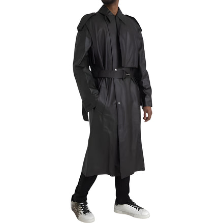Bottega Veneta Black Leather Waterproof Trenchcoat Jacket