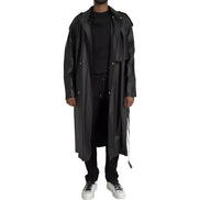 Bottega Veneta Black Leather Waterproof Trenchcoat Jacket