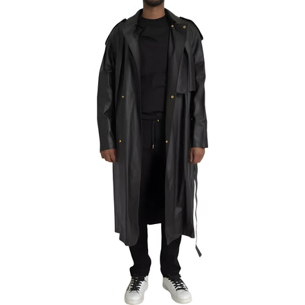 Bottega Veneta Black Leather Waterproof Trenchcoat Jacket