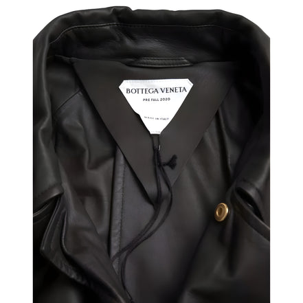 Bottega Veneta Black Leather Waterproof Trenchcoat Jacket