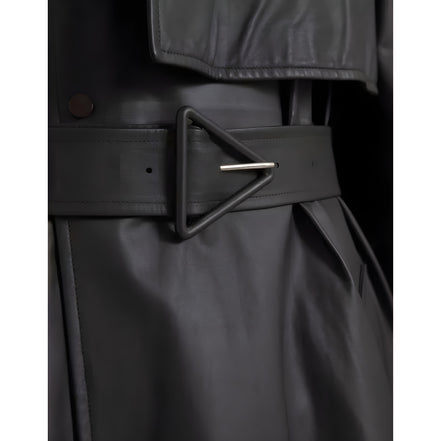 Bottega Veneta Black Leather Waterproof Trenchcoat Jacket