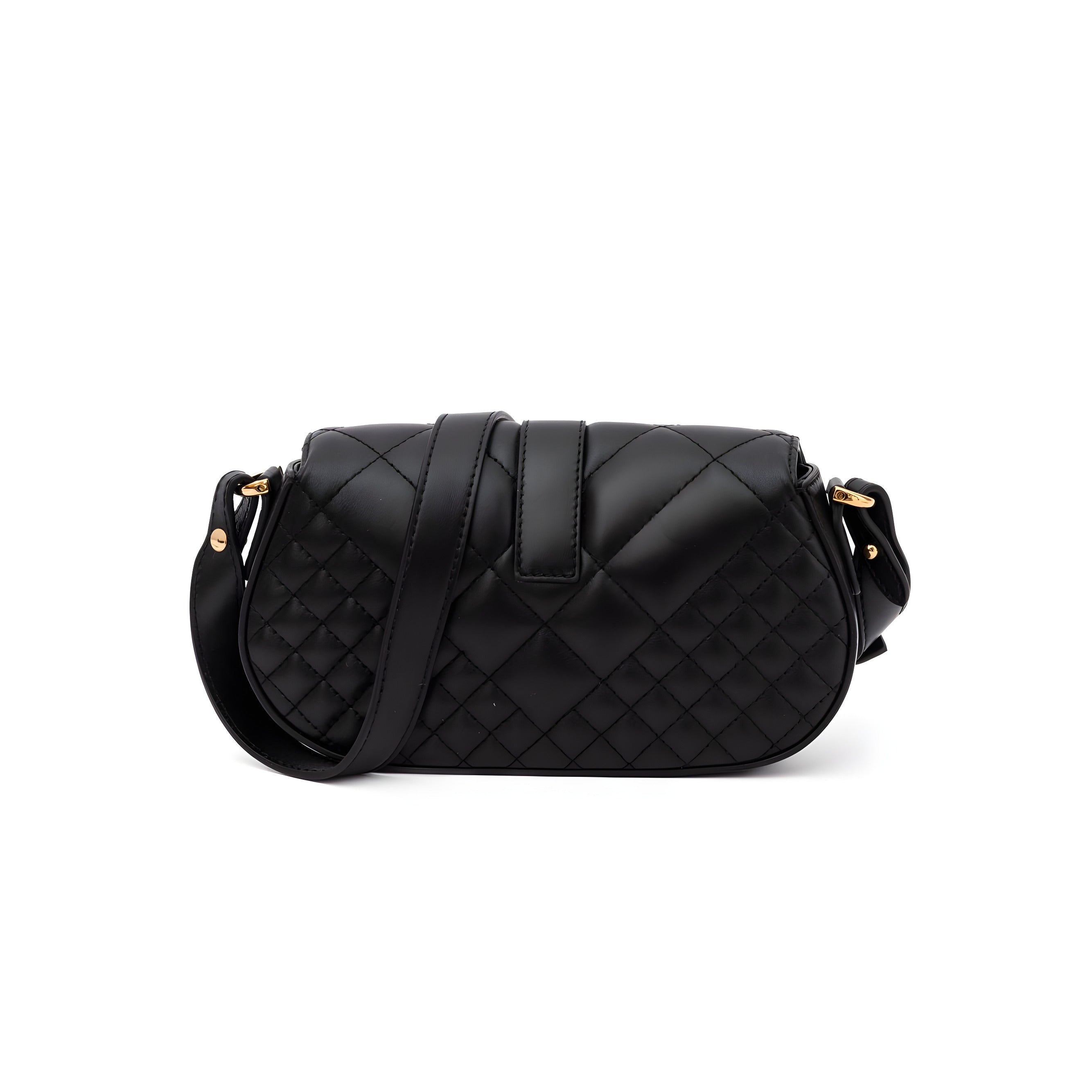 Versace Black Leather Quilted Shoulder Strap Bag