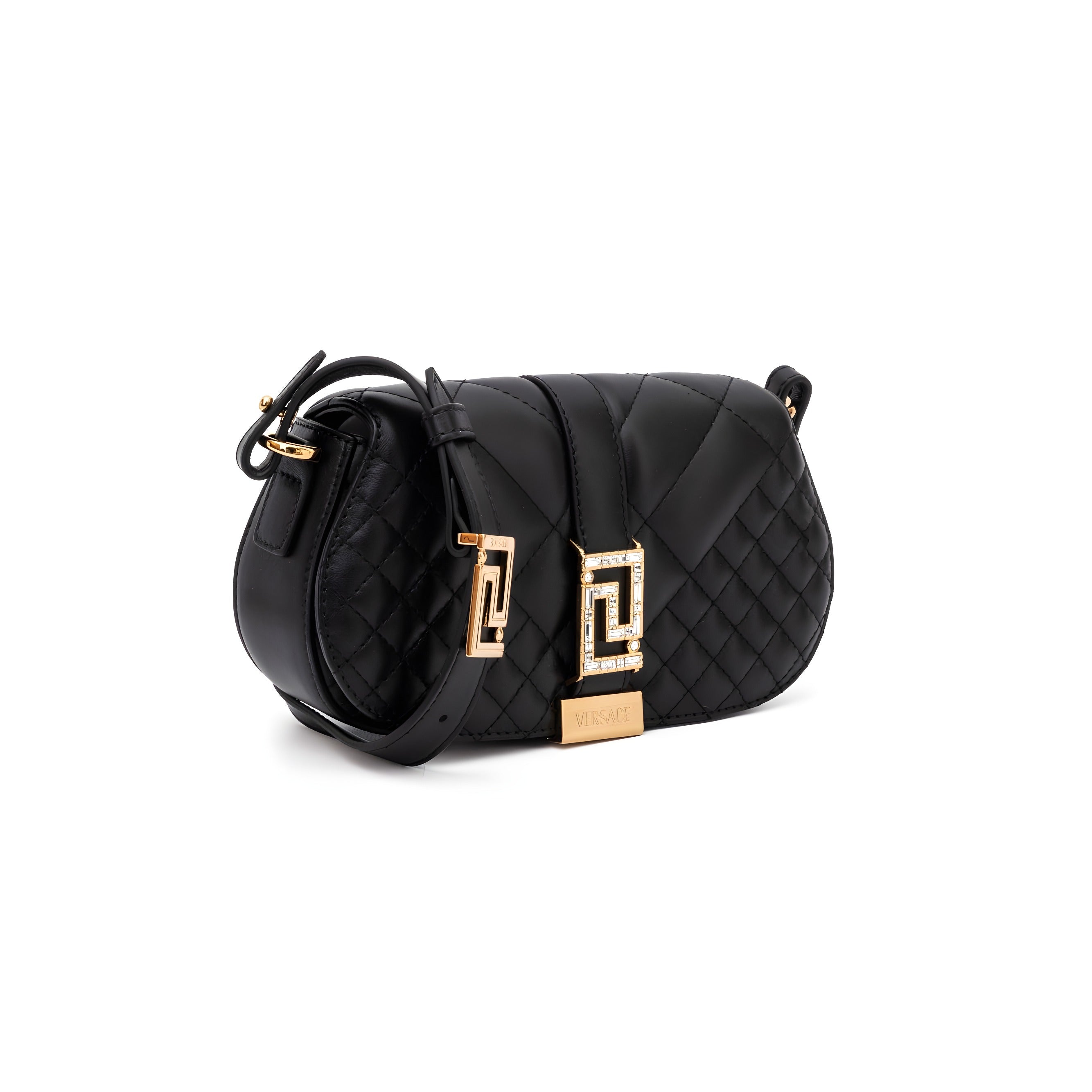 Versace Black Leather Quilted Shoulder Strap Bag