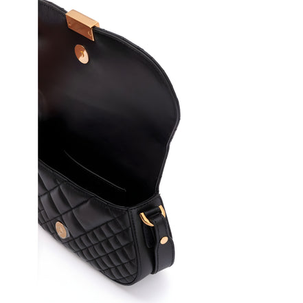 Versace Black Leather Quilted Shoulder Strap Bag