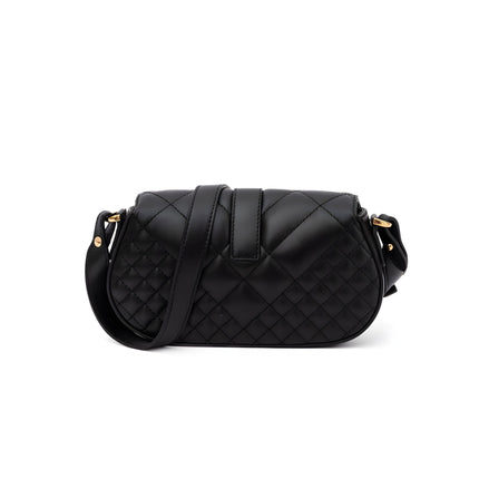 Versace Black Leather Quilted Shoulder Strap Bag