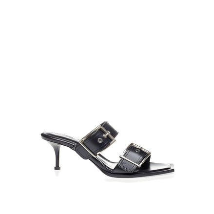 Alexander McQueen Sandale Negre din Piele cu Toc Stiletto