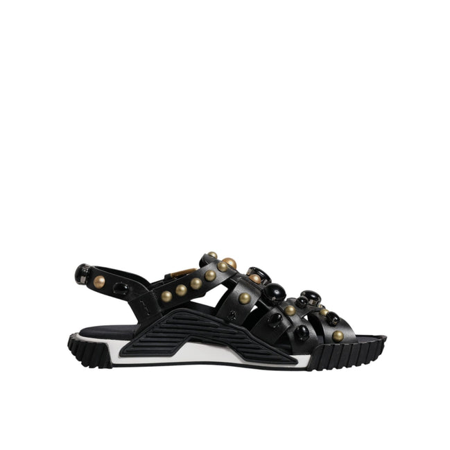 Dolce & Gabbana Black Leather Studded Slide Sandals