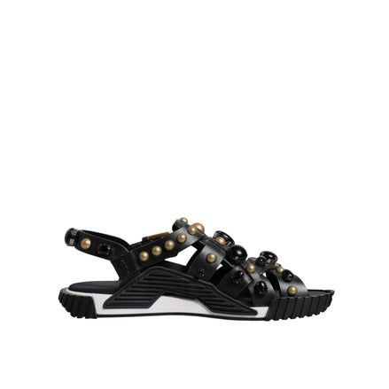 Dolce & Gabbana Black Leather Studded Slide Sandals