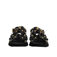 Dolce & Gabbana Black Leather Studded Slide Sandals