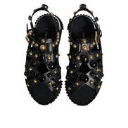 Dolce & Gabbana Black Leather Studded Slide Sandals
