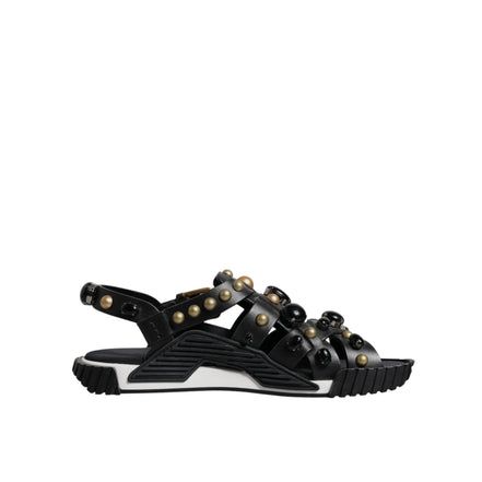 Dolce & Gabbana Black Leather Studded Slide Sandals