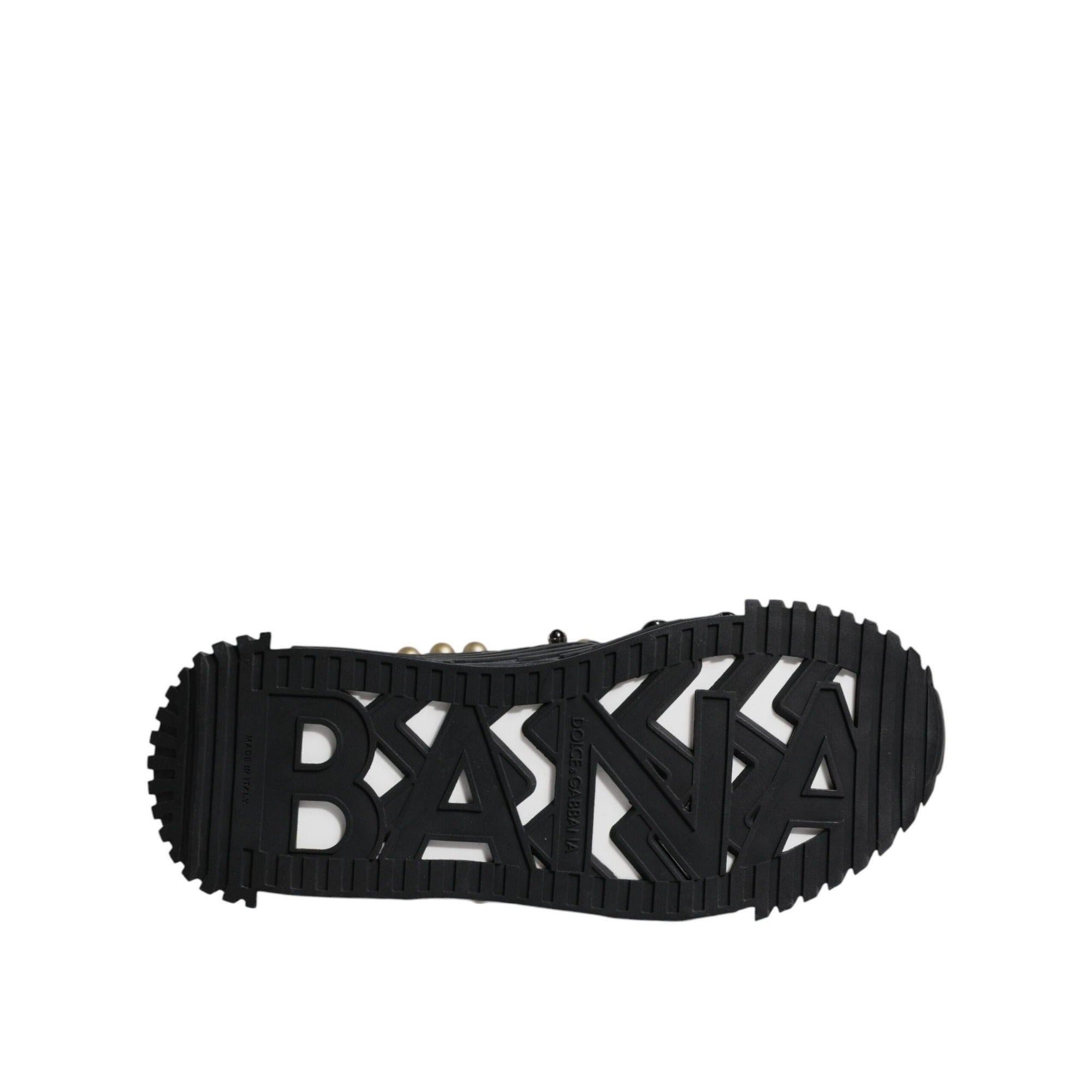 Dolce & Gabbana Black Leather Studded Slide Sandals