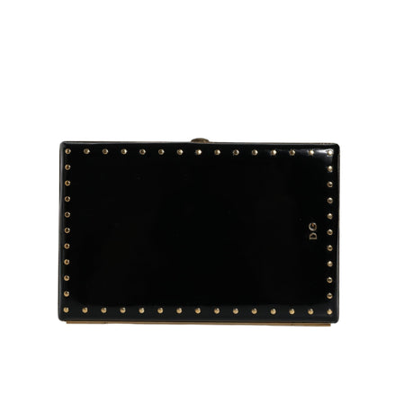 Poșetă de seară tip clutch Dolce & Gabbana din piele neagră cu ținte și ramă aurie