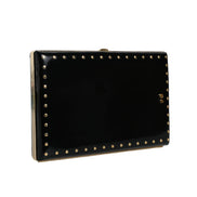 Poșetă de seară tip clutch Dolce & Gabbana din piele neagră cu ținte și ramă aurie