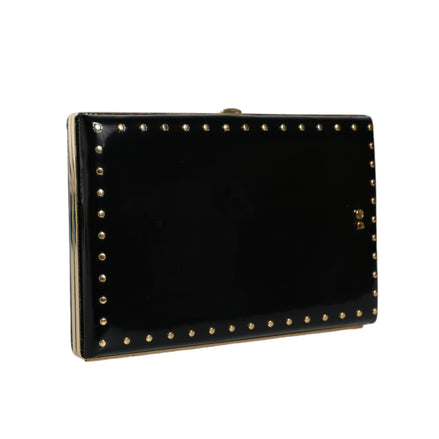Poșetă de seară tip clutch Dolce & Gabbana din piele neagră cu ținte și ramă aurie