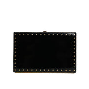Poșetă de seară tip clutch Dolce & Gabbana din piele neagră cu ținte și ramă aurie