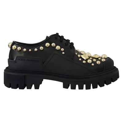 Dolce & Gabbana Black Leather Trekking Derby Shoes