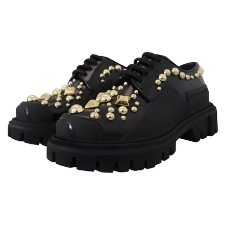 Dolce & Gabbana Black Leather Trekking Derby Shoes