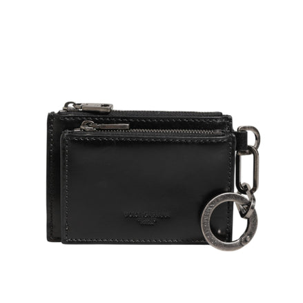 Dolce & Gabbana Black Leather Zipped Card Holder Coin Purse Keyring Wallet