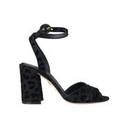 Sandale Dolce & Gabbana cu toc Stiletto, din piele întoarsă neagră, cu leopard