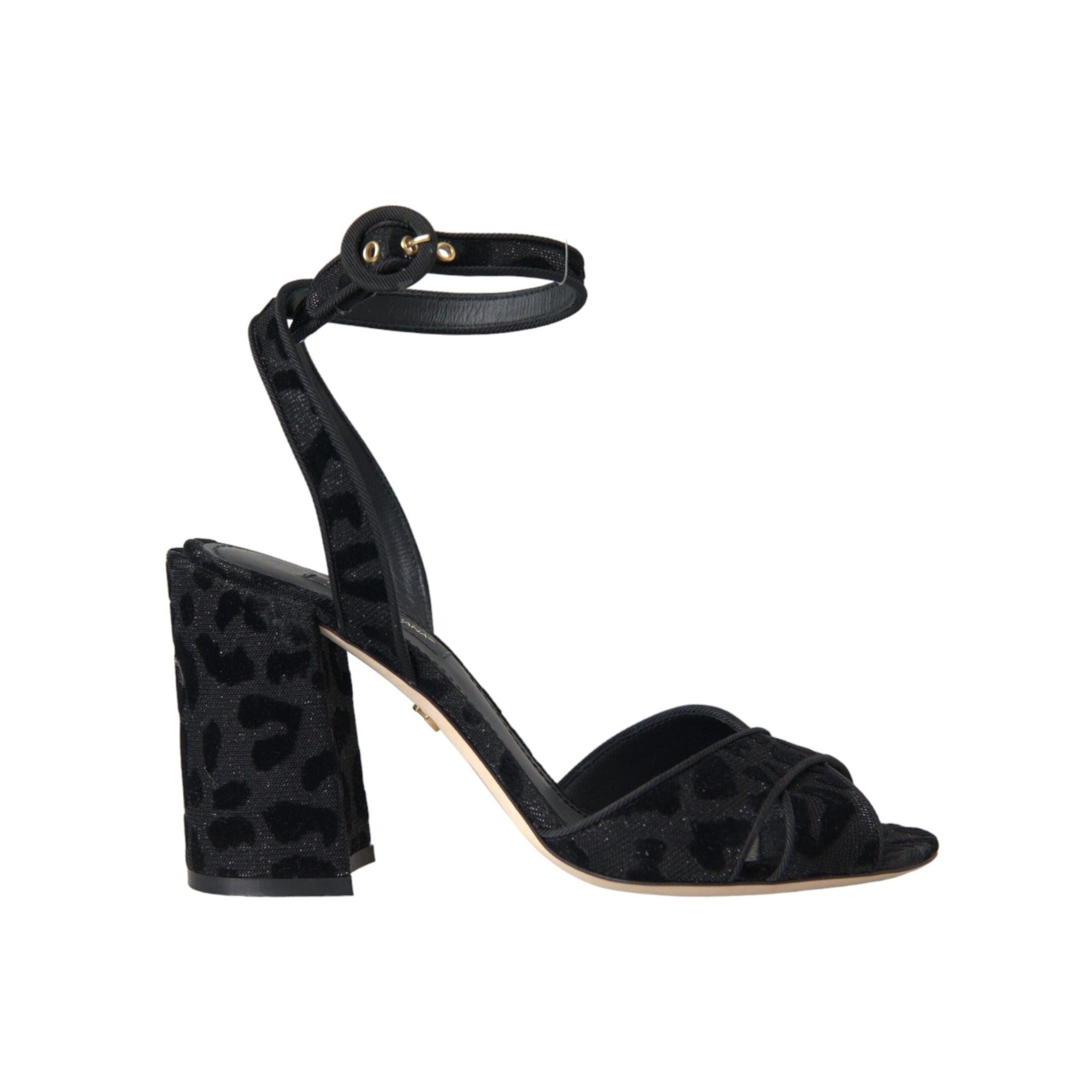 Sandale Dolce & Gabbana cu toc Stiletto, din piele întoarsă neagră, cu leopard