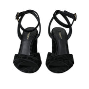 Sandale Dolce & Gabbana cu toc Stiletto, din piele întoarsă neagră, cu leopard
