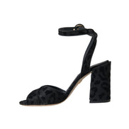 Sandale Dolce & Gabbana cu toc Stiletto, din piele întoarsă neagră, cu leopard