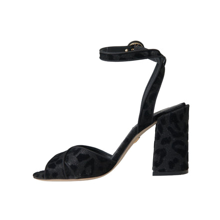 Sandale Dolce & Gabbana cu toc Stiletto, din piele întoarsă neagră, cu leopard