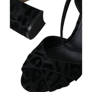 Sandale Dolce & Gabbana cu toc Stiletto, din piele întoarsă neagră, cu leopard