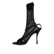 Sandale cu toc stiletto din plasă negre Dolce & Gabbana