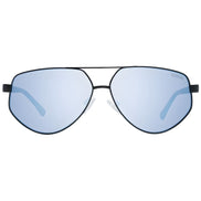Aviator sunglasses with light blue mirrored lenses and thin black metal frame.