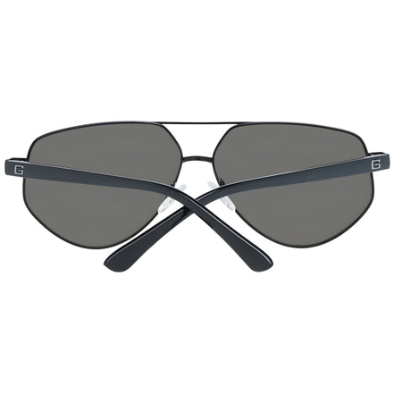 Black aviator sunglasses with dark lenses, metal frame, and G logo on arms