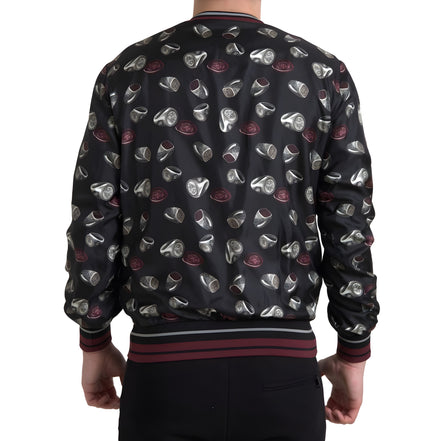 Dolce & Gabbana Pulover din mătase neagră cu guler rotund și imprimeu inele